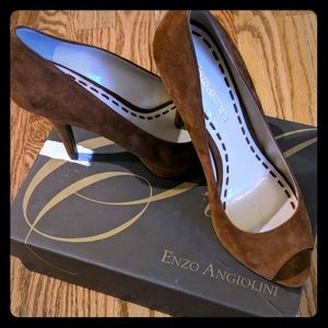 Brown open toe heels